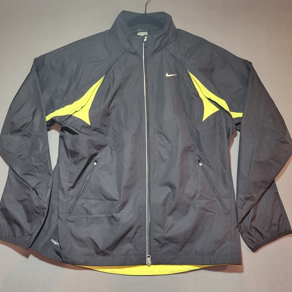 Y2K Vtg Nike Fit Storm Windbreaker Jacket Black Yellow XL Mens Full Zip Paneled